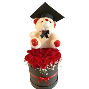 Caja de Rosas con Osito de Graduación