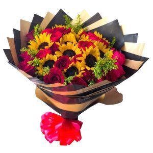Ramo de girasoles y rosas